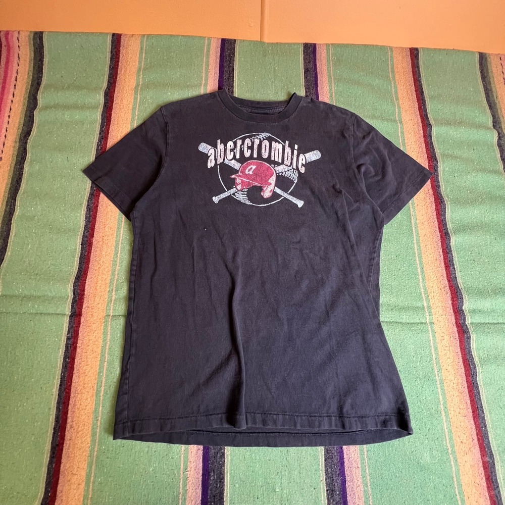 Abercrombie Baseball Graphic T-Shirt Kids XL Navy Blue Short Sleeve Tee Sporty